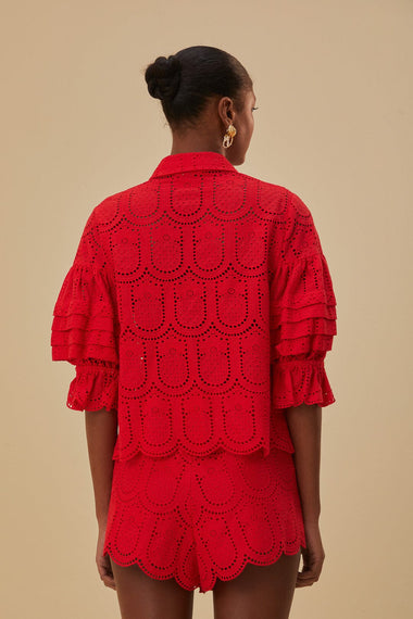 Pineapple Eyelet Red Blouse - Top