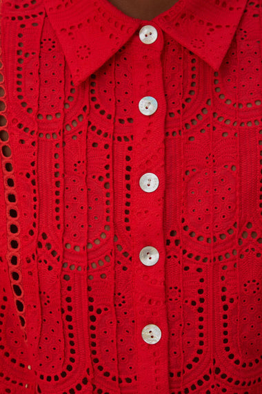 Pineapple Eyelet Red Blouse - Top