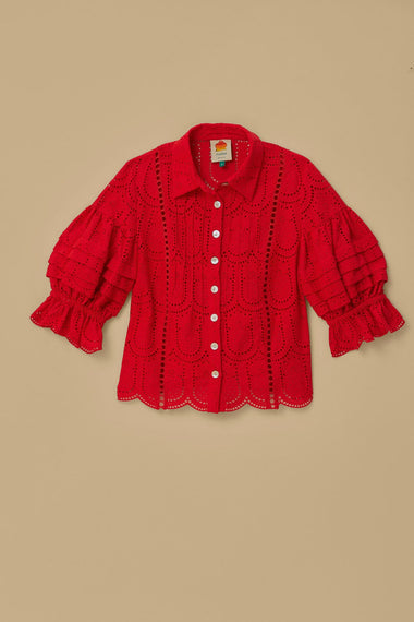 Pineapple Eyelet Red Blouse - Top