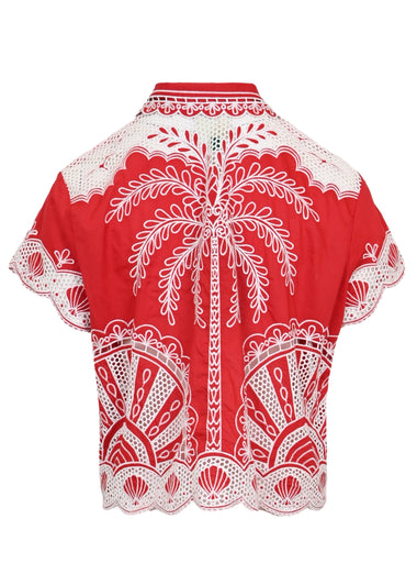 Red Palm Trees Embroidered Shirt