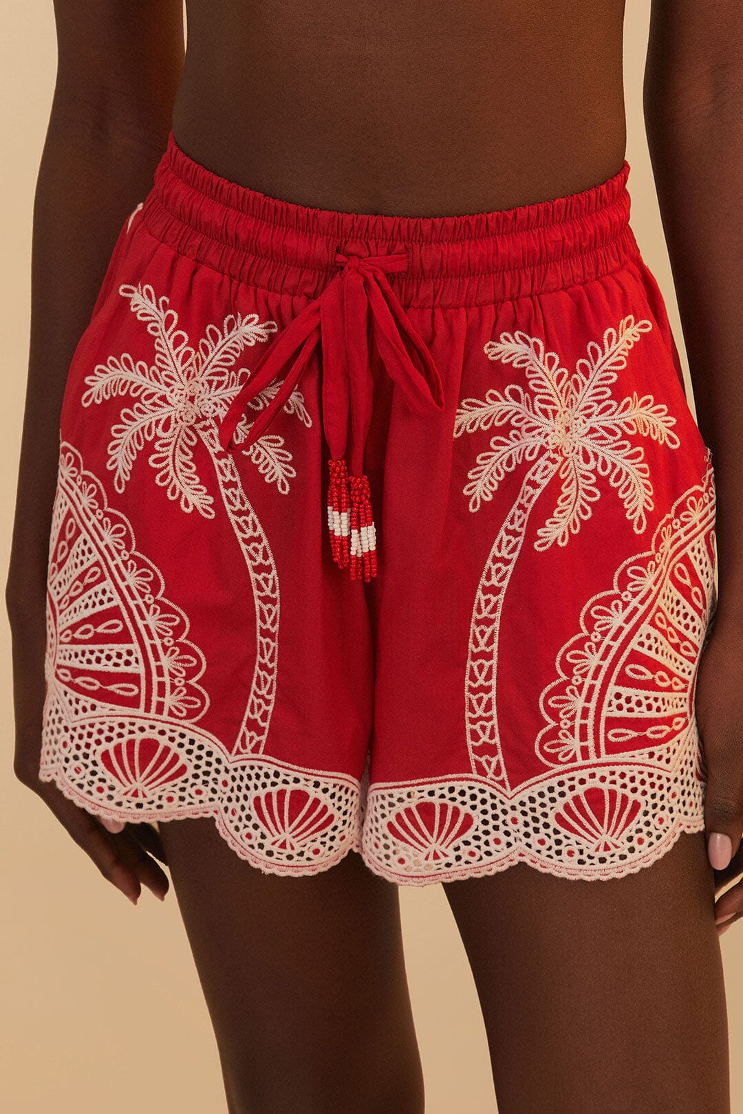 Load image into Gallery viewer, Red Palm Trees Embroidered Shorts
