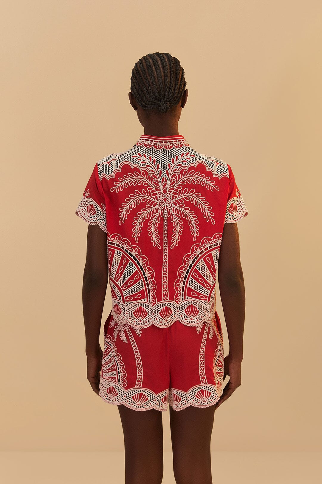 Load image into Gallery viewer, Red Palm Trees Embroidered Shorts
