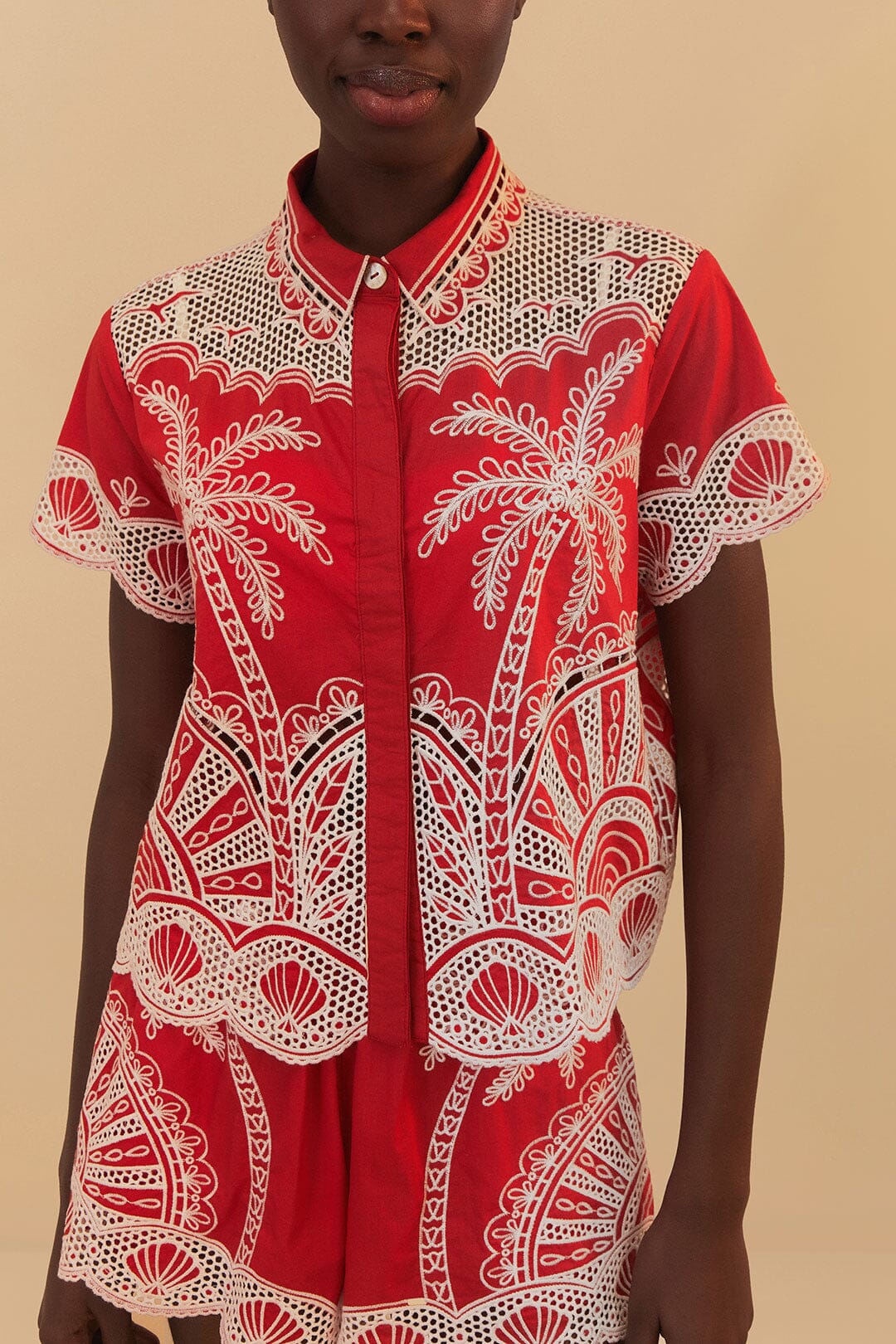 Load image into Gallery viewer, Red Palm Trees Embroidered Shirt
