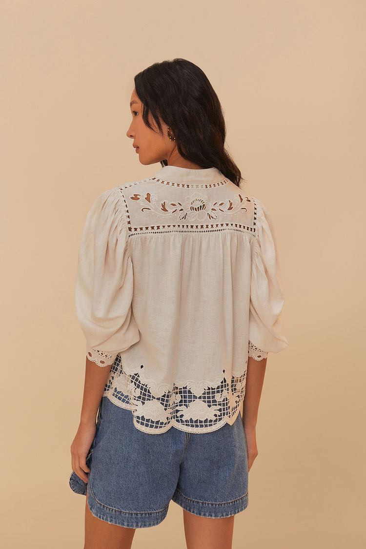 Load image into Gallery viewer, Romantic Richelieu Short Sleeve Blouse Off-White
