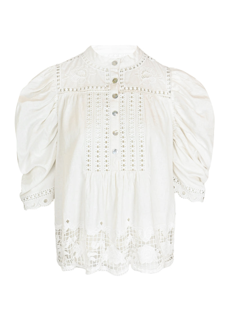Romantic Richelieu Short Sleeve Blouse Off-White