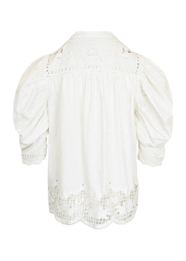 Romantic Richelieu Short Sleeve Blouse Off-White