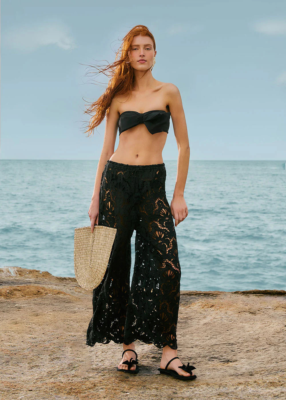 Load image into Gallery viewer, Seashell Eyelet Pants Black

