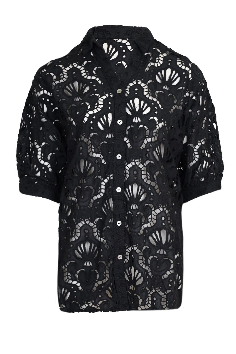 Load image into Gallery viewer, Seashell Eyelet Shirt Black

