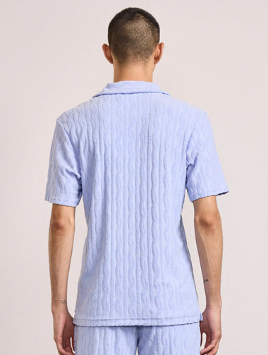 Faustino Jacquard Terry Cotton Polo Short Sleeve Chambray Blue - Top