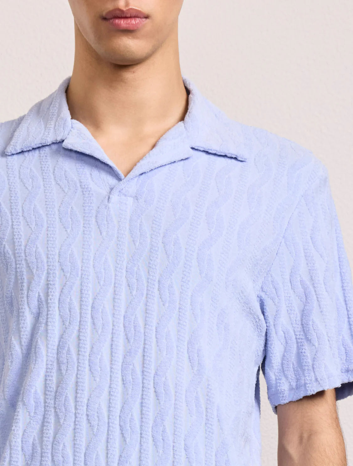 Load image into Gallery viewer, Faustino Jacquard Terry Cotton Polo Short Sleeve Chambray Blue - Top
