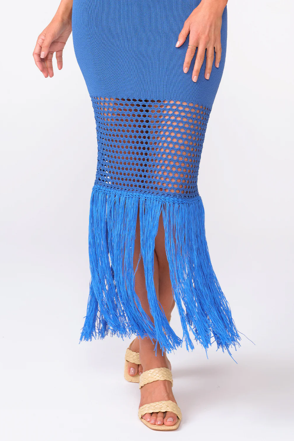Load image into Gallery viewer, Claudia Fringe Dress Blueberry
