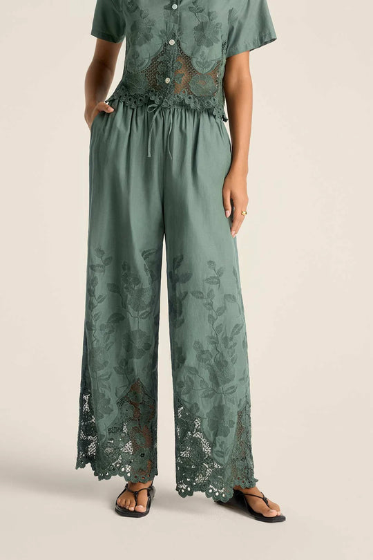 Flora Broderie Pant Sea Green