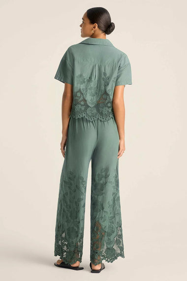 Flora Broderie Pant Sea Green