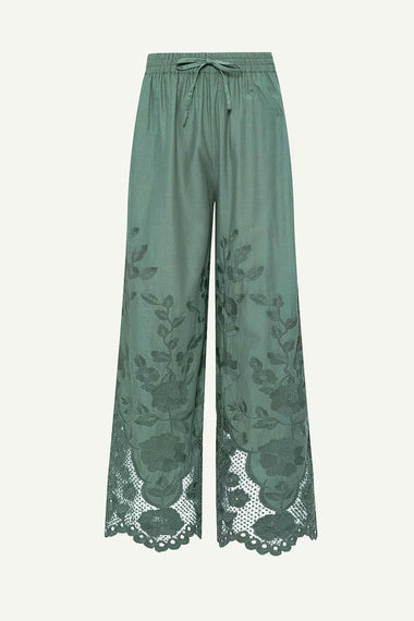 Flora Broderie Pant Sea Green