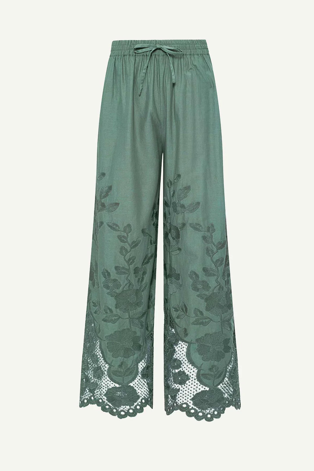 Load image into Gallery viewer, Flora Broderie Pant Sea Green
