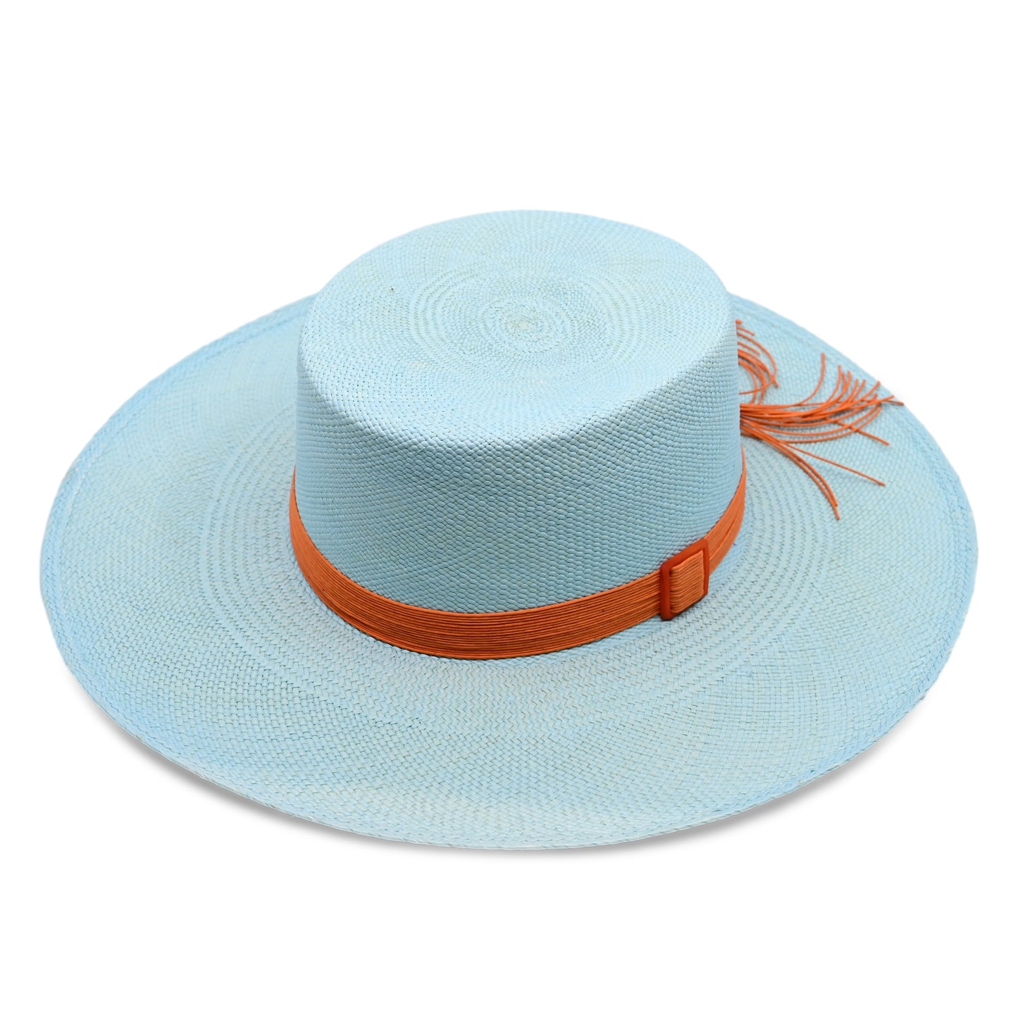 Francesca Cordovez Wide Brim Powder Blue Hat With Tagua Buckle Cord - Hat