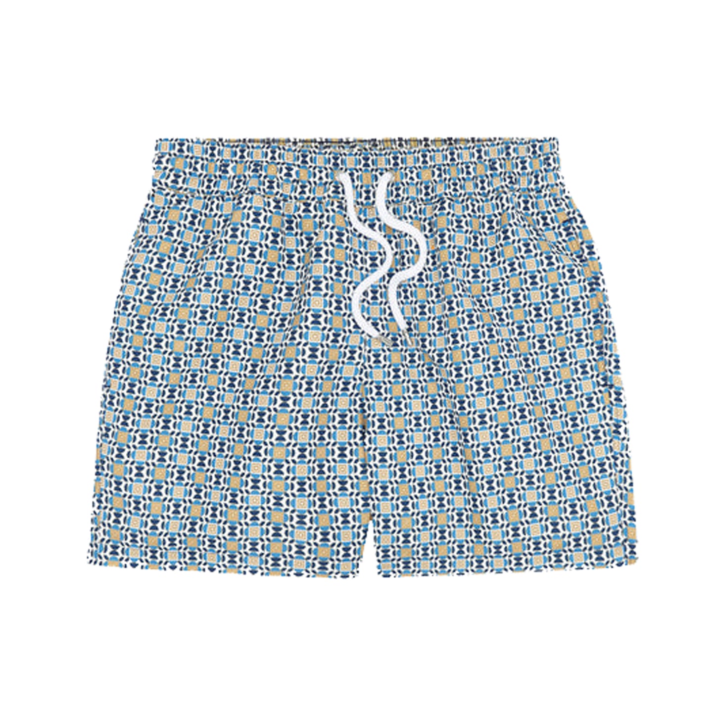 Load image into Gallery viewer, Sports Angra Deco Print Swim Short White/Chateau Blue/Gold/Ocean Blue - Swim Shorts
