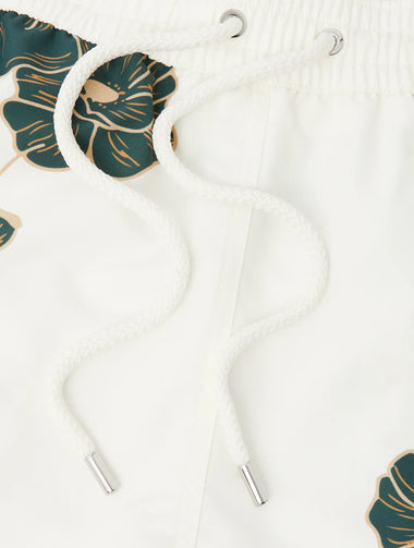 Rio Swim Short Linear Floral Print Ivory and Evergreen