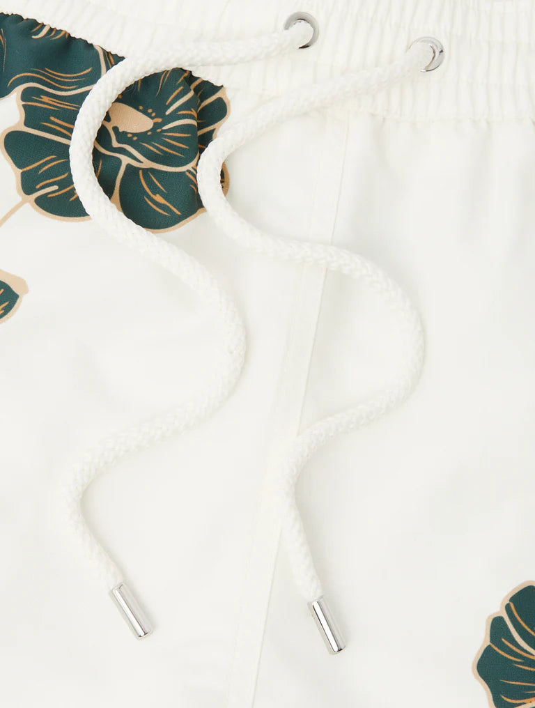 Load image into Gallery viewer, Rio Swim Short Linear Floral Print Ivory and Evergreen
