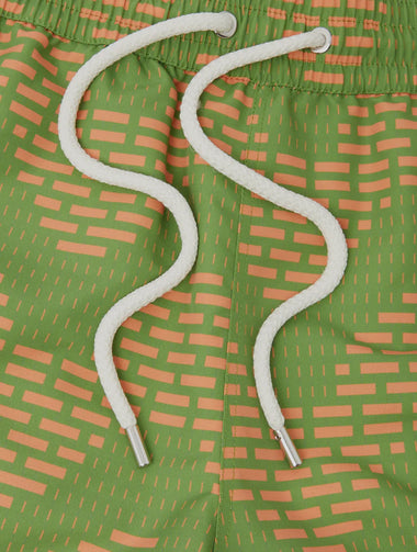 Rio Swim Short Raffia Copa Print Parakeet Green and Mandarin Orange