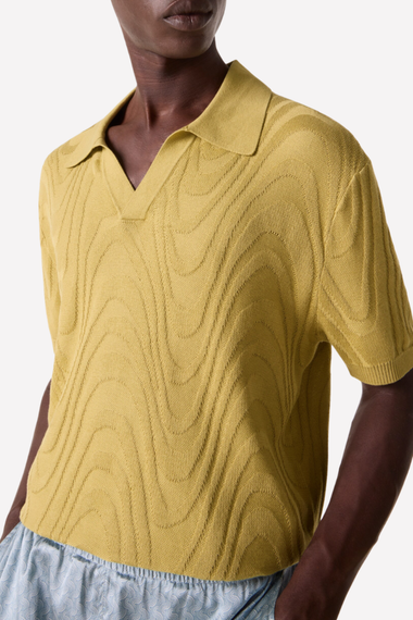 Rino Cotton Blend Jacquard Knit Polo Willow Green