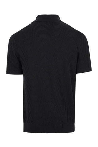 Rino Cotton Blend Jacquard Knit Polo Black