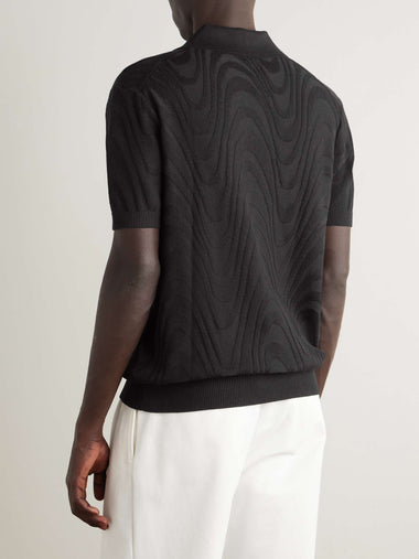Rino Cotton Blend Jacquard Knit Polo Black
