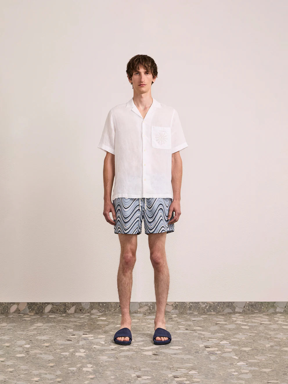 Load image into Gallery viewer, Rio Swim Short Fibra Print Coastal Blue
