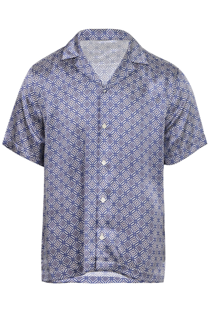 Roberto Silk Short Sleeve Shirt Angra Trelica Print Dusk