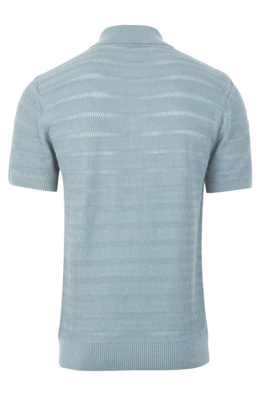 Vidal Cotton Jacquard Wave Buttoned Polo Coastal Blue