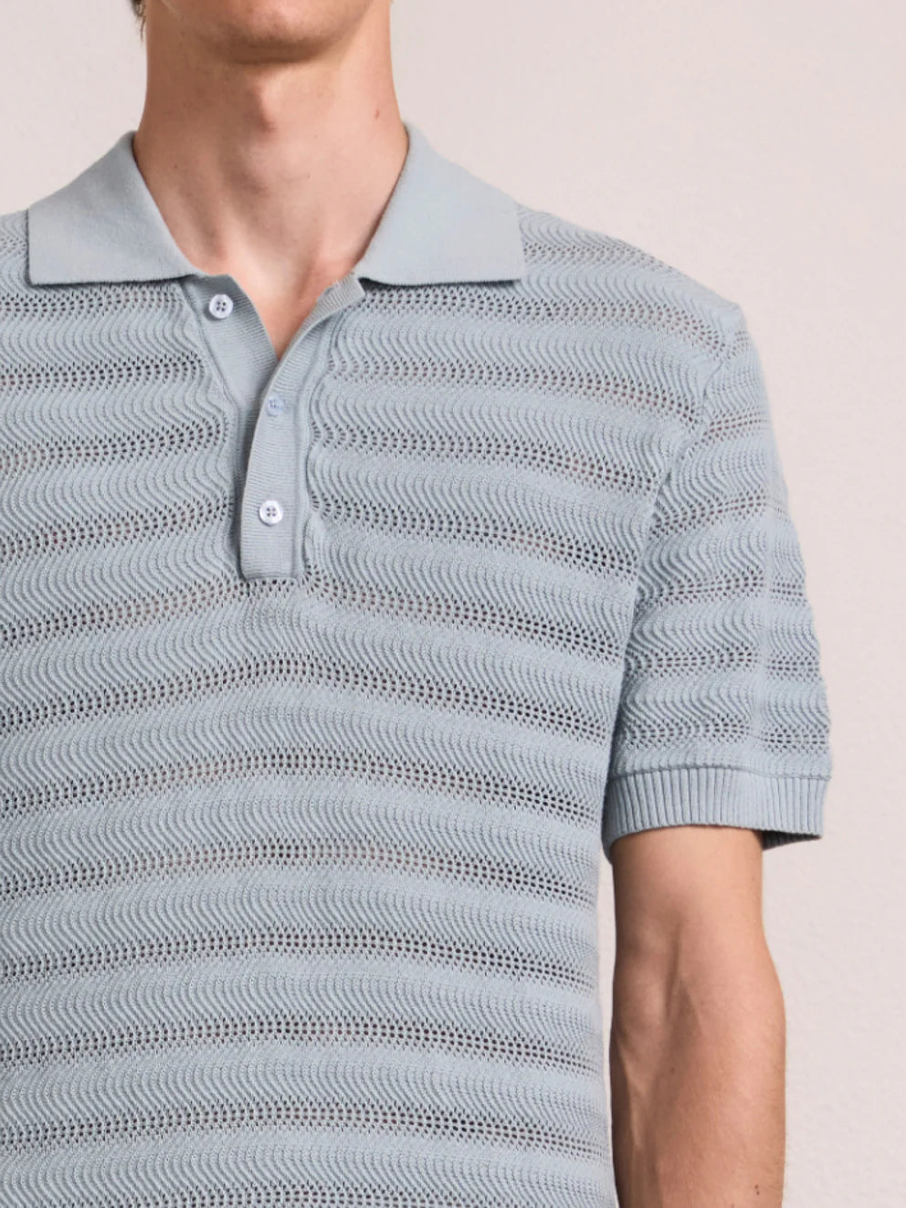 Load image into Gallery viewer, Vidal Cotton Jacquard Wave Buttoned Polo Coastal Blue
