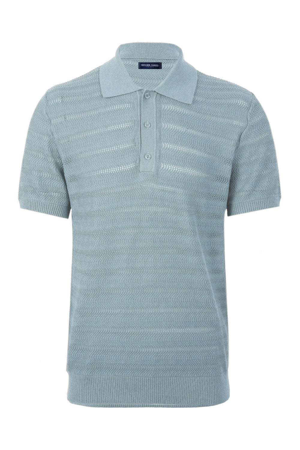 Load image into Gallery viewer, Vidal Cotton Jacquard Wave Buttoned Polo Coastal Blue
