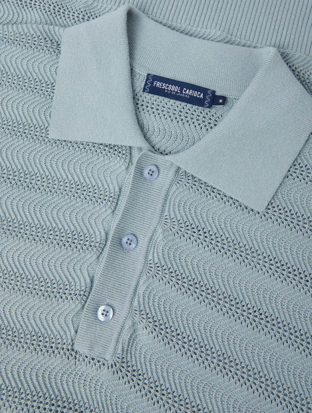 Load image into Gallery viewer, Vidal Cotton Jacquard Wave Buttoned Polo Coastal Blue
