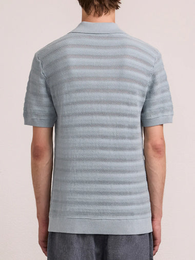 Vidal Cotton Jacquard Wave Buttoned Polo Coastal Blue