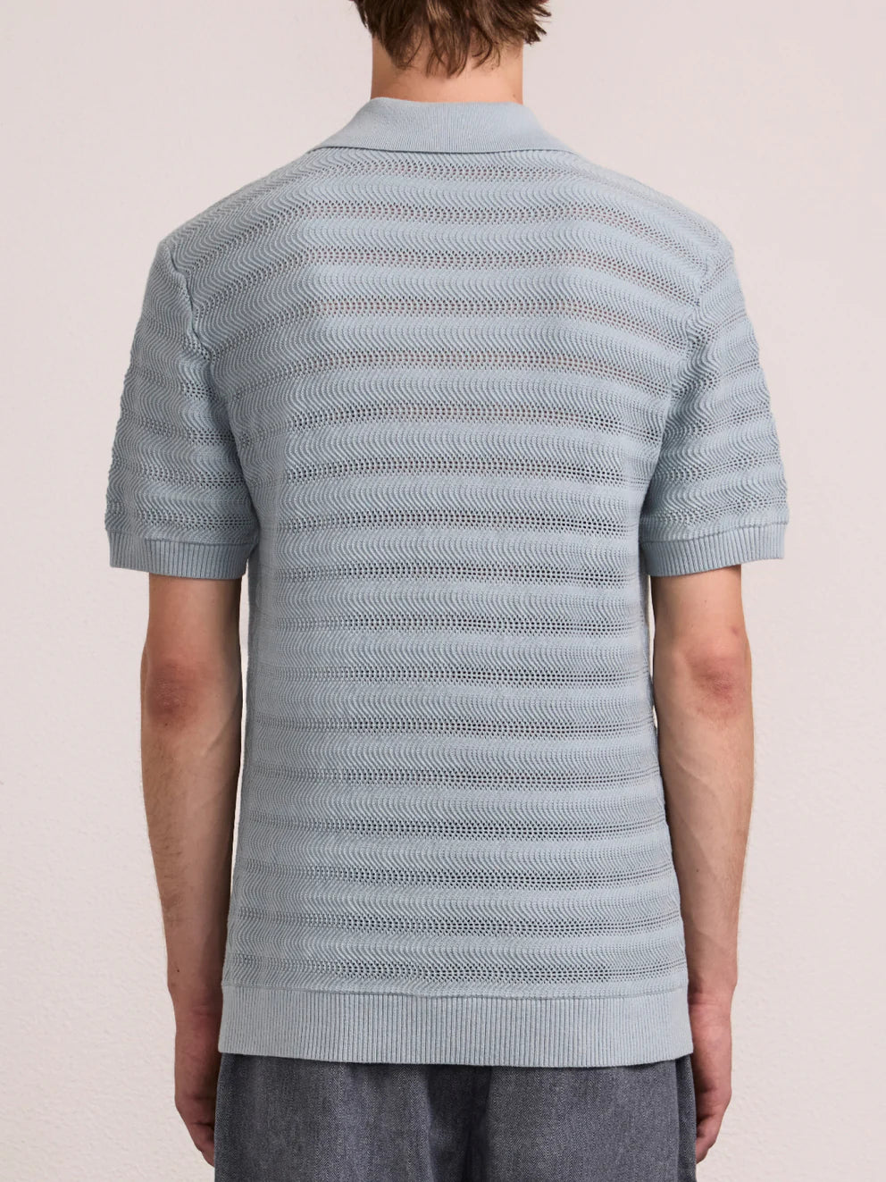 Load image into Gallery viewer, Vidal Cotton Jacquard Wave Buttoned Polo Coastal Blue
