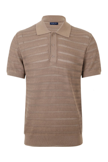 Vidal Cotton Jacquard Wave Buttoned Polo Khaki