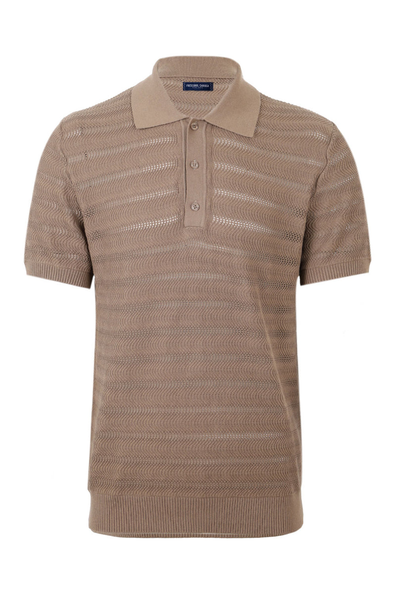 Vidal Cotton Jacquard Wave Buttoned Polo Khaki