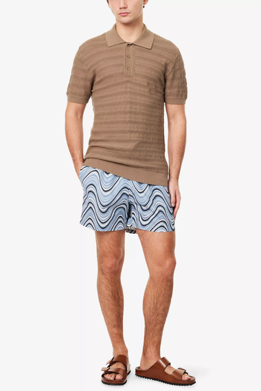 Vidal Cotton Jacquard Wave Buttoned Polo Khaki