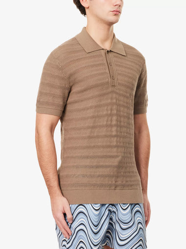 Vidal Cotton Jacquard Wave Buttoned Polo Khaki