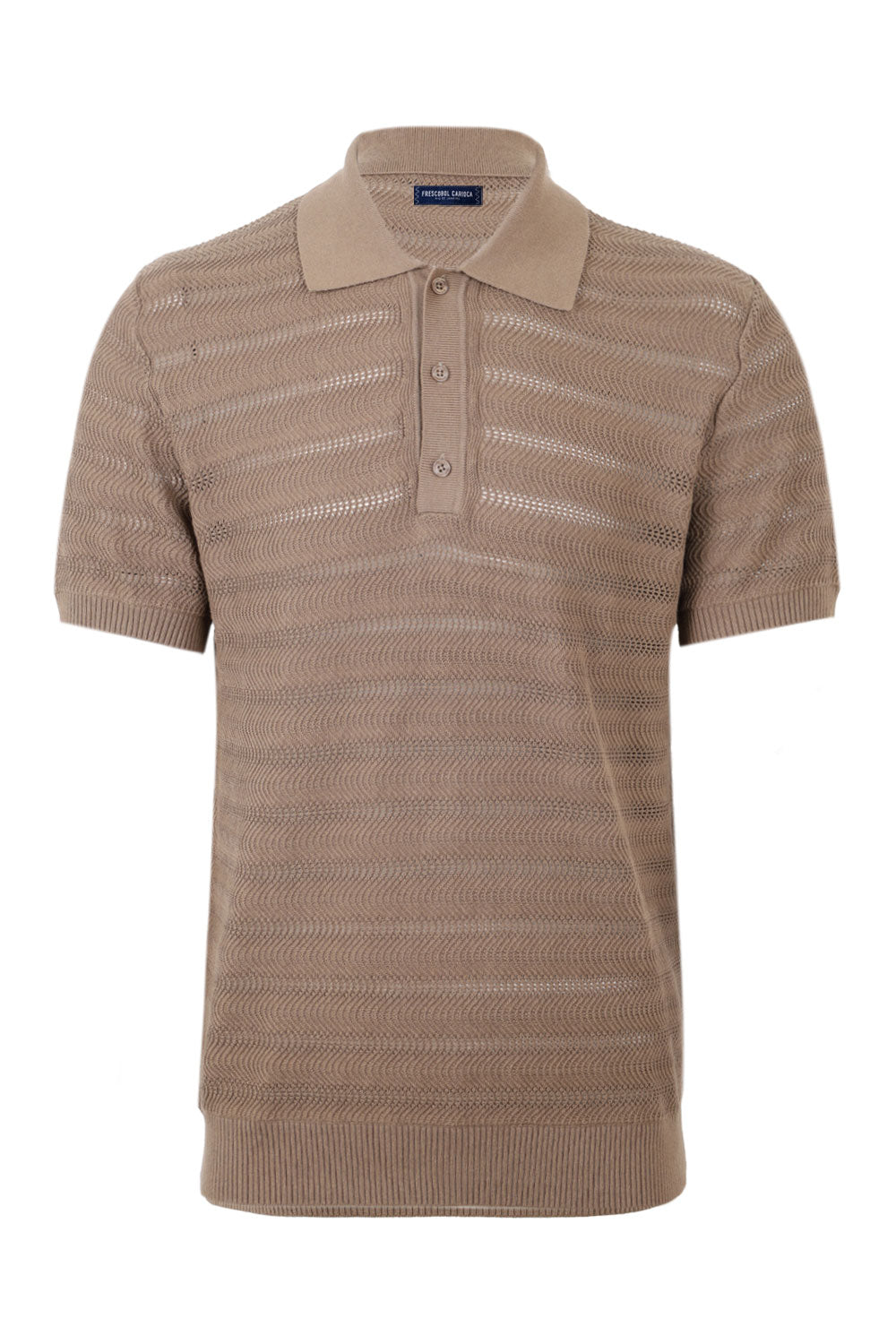Load image into Gallery viewer, Vidal Cotton Jacquard Wave Buttoned Polo Khaki
