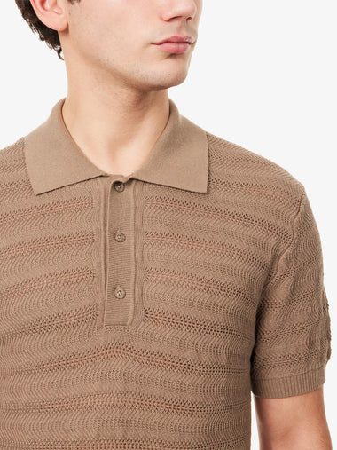 Vidal Cotton Jacquard Wave Buttoned Polo Khaki