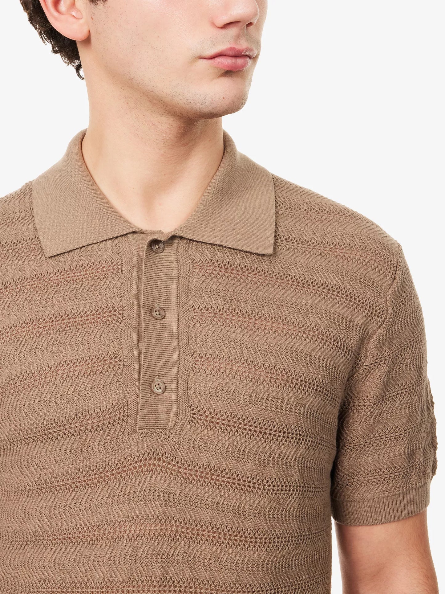 Load image into Gallery viewer, Vidal Cotton Jacquard Wave Buttoned Polo Khaki
