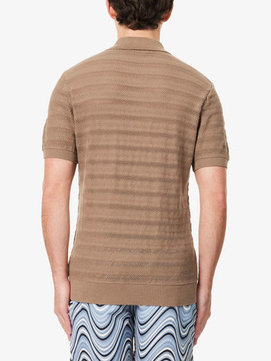 Vidal Cotton Jacquard Wave Buttoned Polo Khaki