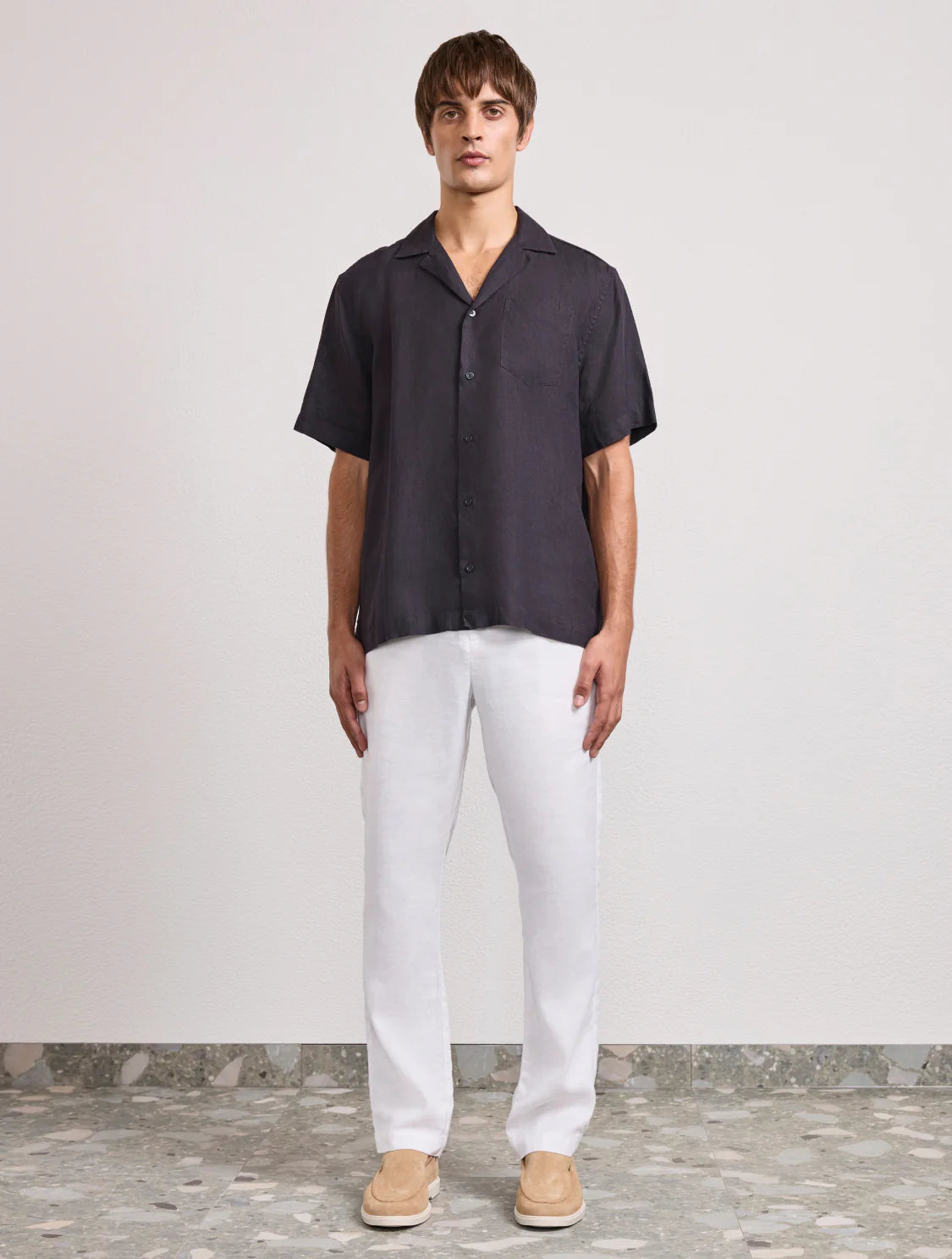 Load image into Gallery viewer, Angelo Linen Shirt Short Sleeve Black - Top
