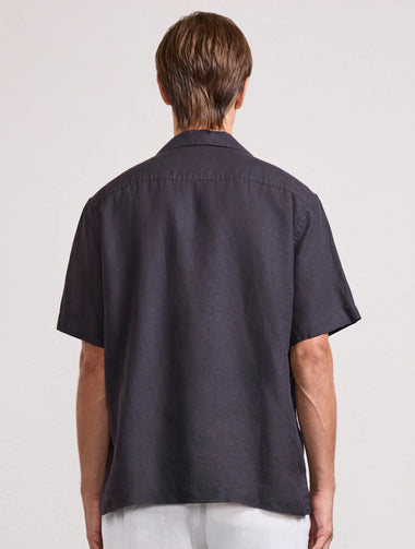 Angelo Linen Shirt Short Sleeve Black - Top