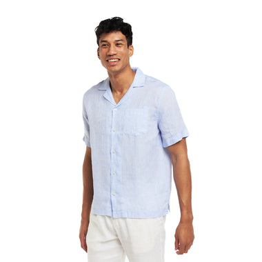Men’s Angelo Linen Short Sleeve Shirt - Baby Blue - Top
