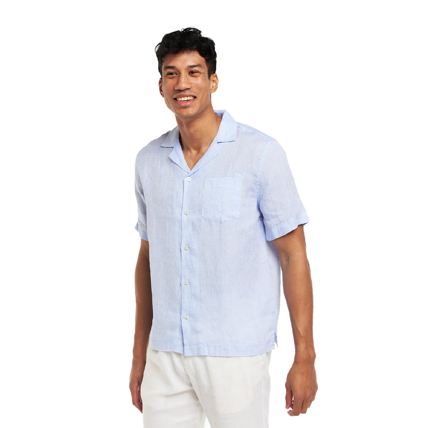 Load image into Gallery viewer, Men’s Angelo Linen Short Sleeve Shirt - Baby Blue - Top
