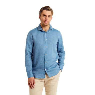 Antonio Linen Shirt Long Sleeve Cloud Blue - Long Sleeve Shirt