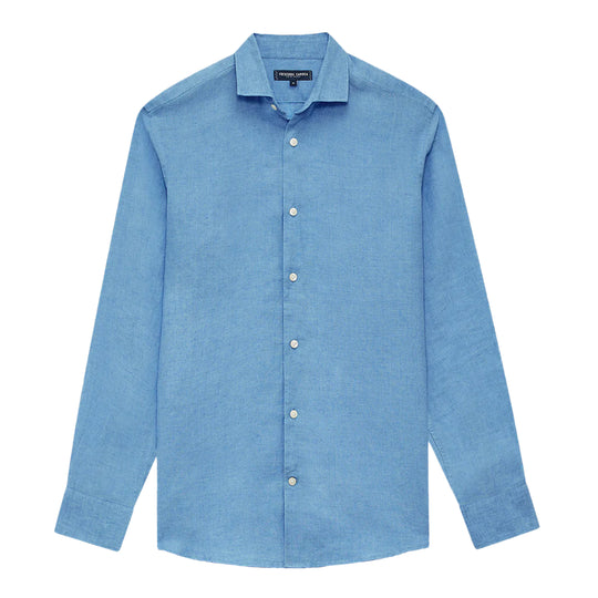 Load image into Gallery viewer, Antonio Linen Shirt Long Sleeve Cloud Blue - Long Sleeve Shirt
