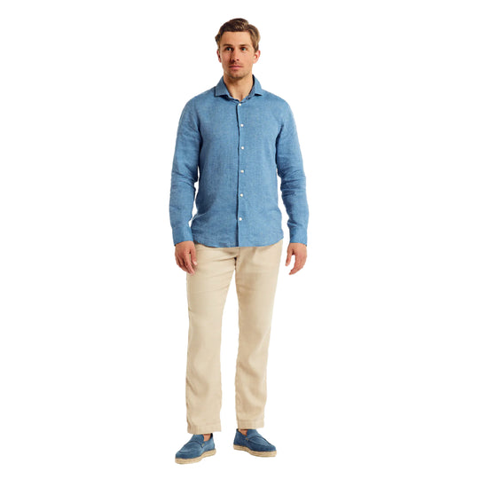 Load image into Gallery viewer, Antonio Linen Shirt Long Sleeve Cloud Blue - Long Sleeve Shirt
